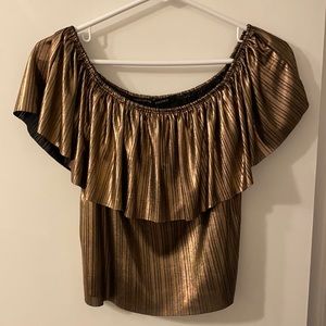 Metallic bronze off shoulder flowy top